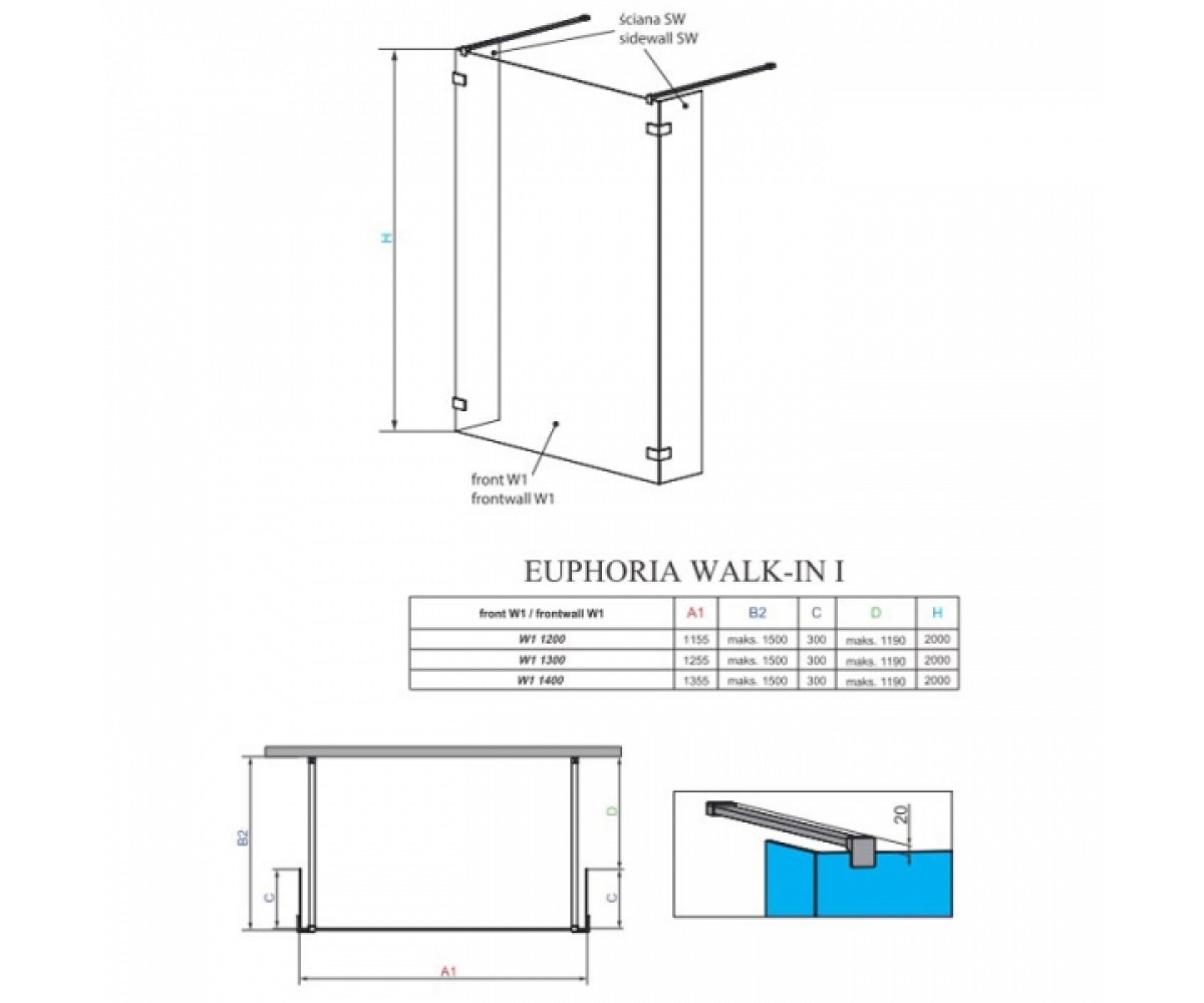 Передняя душевая перегородка  WALK-IN IV 383144-01-01:Чертеж 