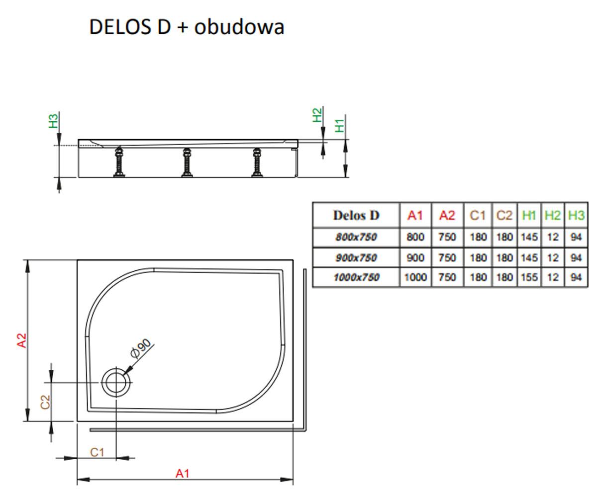 Прямоугольный поддон для душа  DELOS D 4D87514-03L:Чертеж 