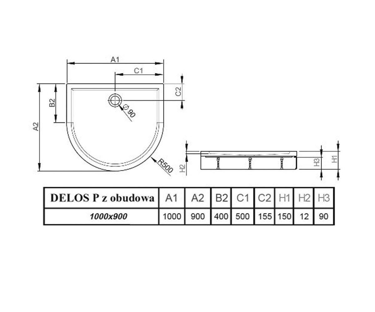 Поддон угловой на ножки  DELOS P 4Z19150-03N:Чертеж 