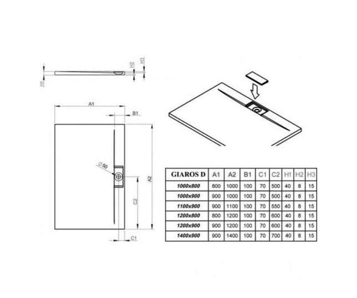 Квадратный поддон для душа  GIAROS D M3GRD1210:Чертеж 