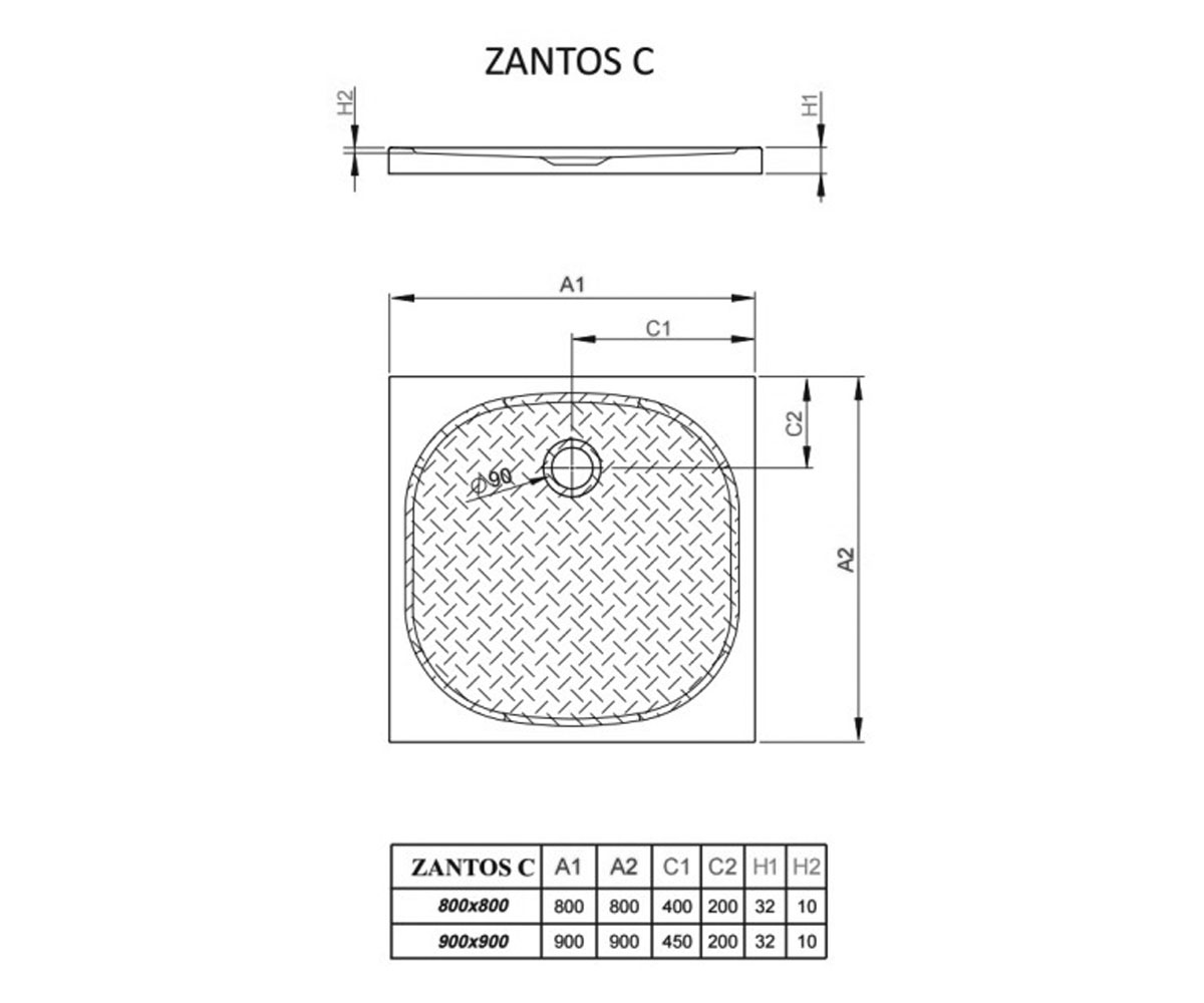 Душевой поддон  ZANTOS C M3ZNC8080-06:Чертеж 