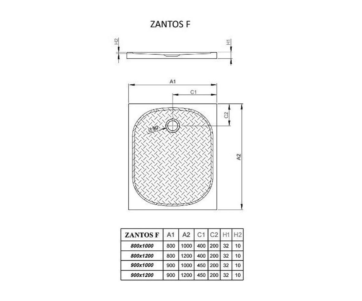 Поддон душевой  ZANTOS F M3ZNF1080-06:Чертеж 