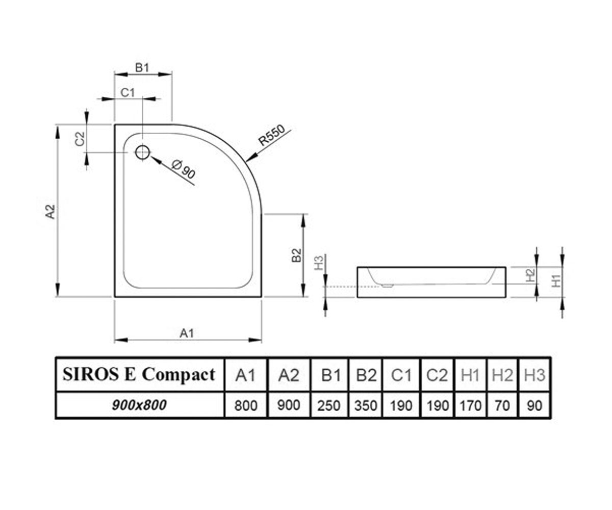 Душевой поддон  SIROS E COMPACT SBE9817-1R:Чертеж 