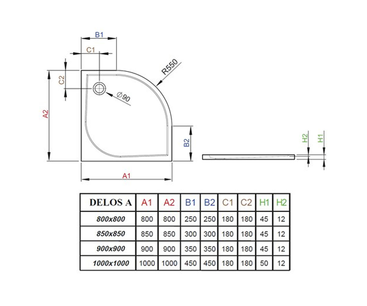 Поддон душевой  DELOS А SDA1010-01:Чертеж 