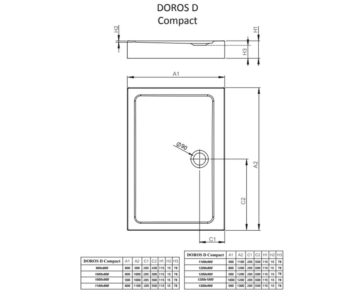 Поддон для душа  DOROS D COMPACT SDRD9080-05:Чертеж 