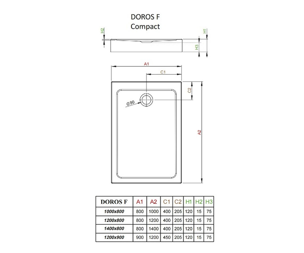 Душевой поддон  DOROS PLUS F SDRFP1080-01:Чертеж 
