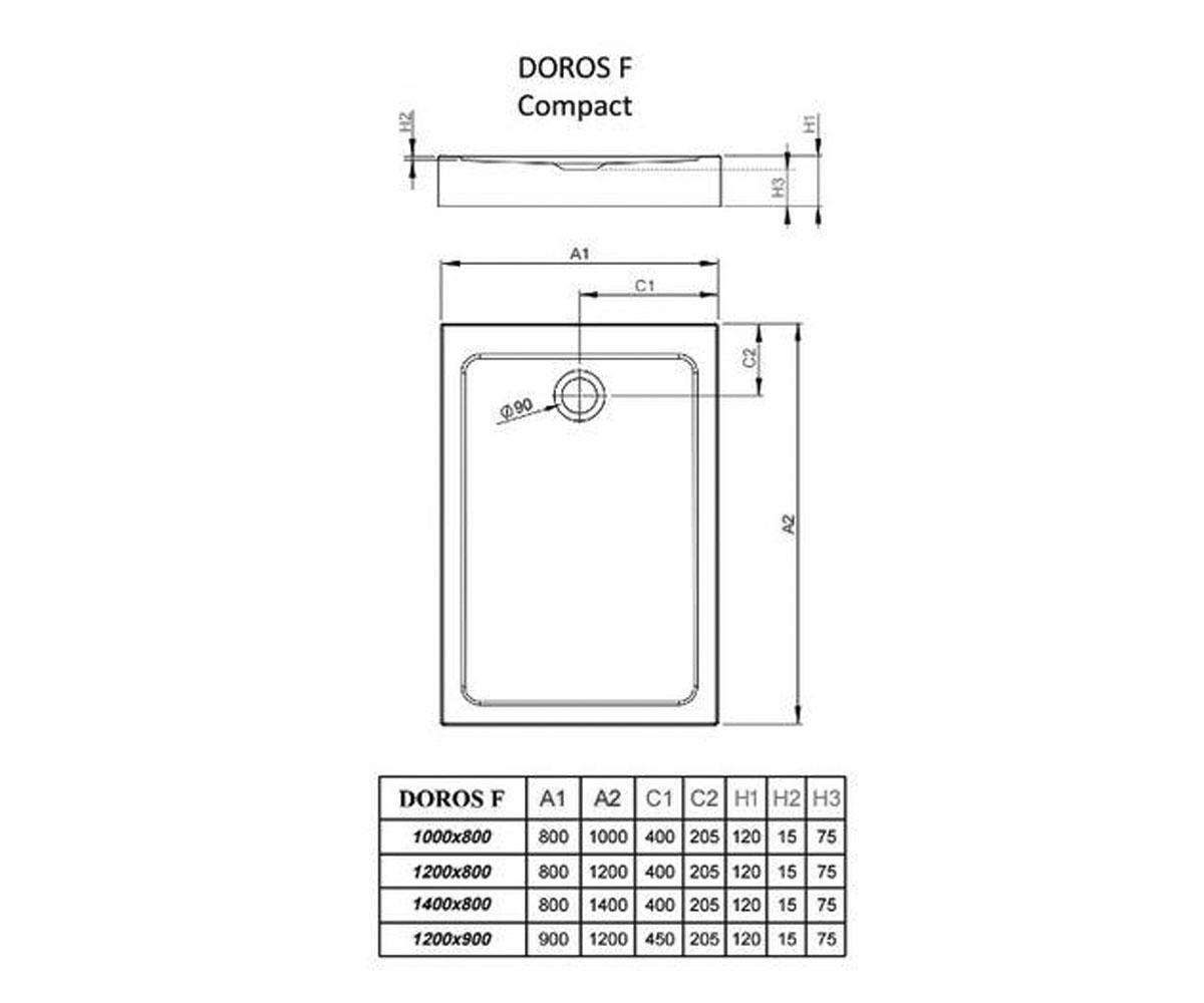 Поддон прямоугольный  DOROS PLUS F SDRFP1280-01:Чертеж 