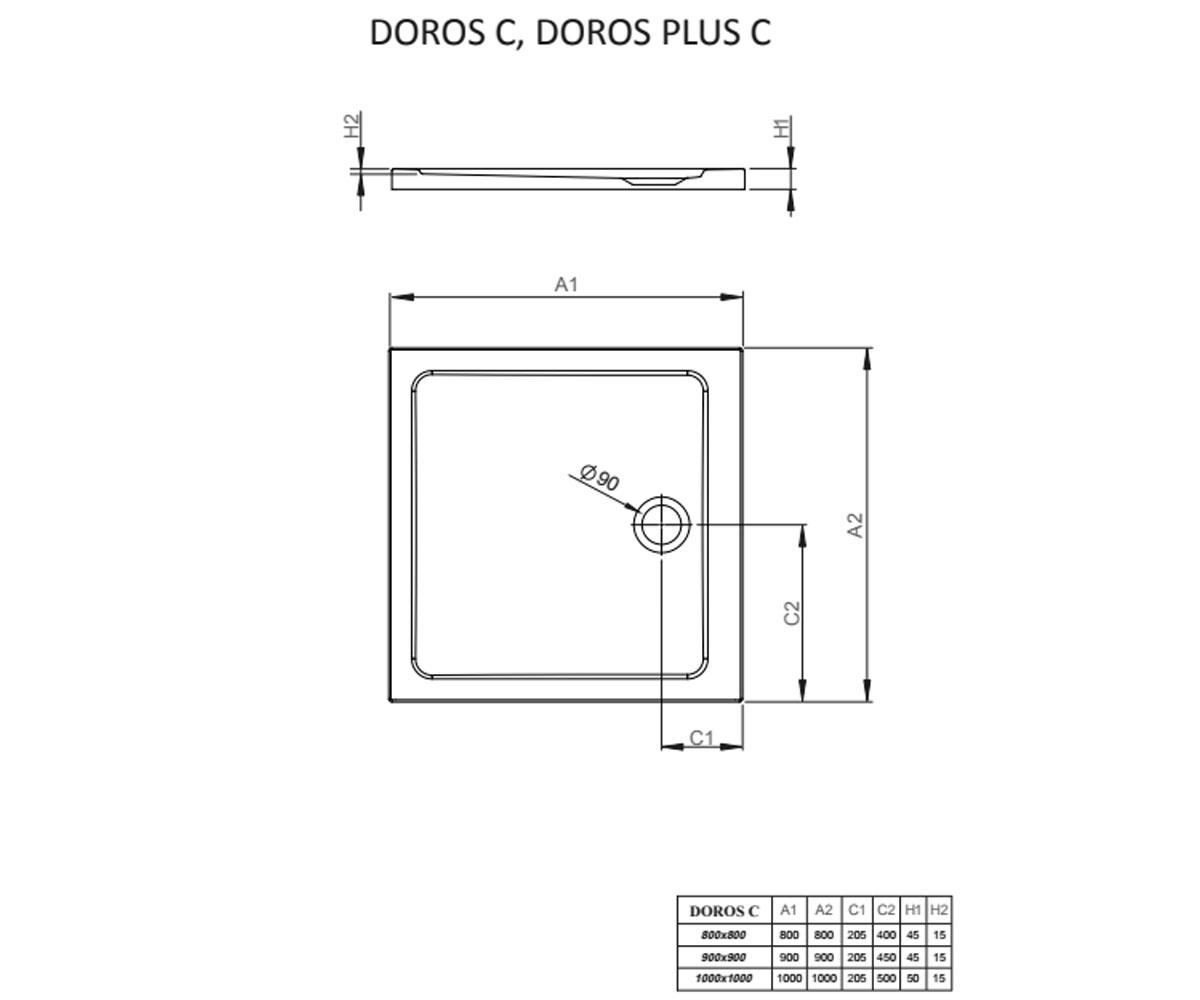 Квадратный поддон  DOROS PLUS C SDRPC8080-01:Чертеж 