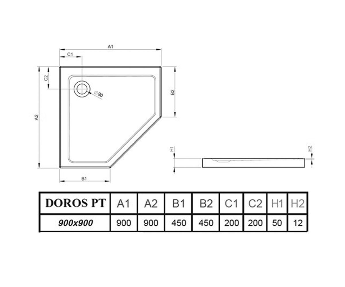 Акриловый поддон для душа  DOROS PT SDRPT9090-01:Чертеж 