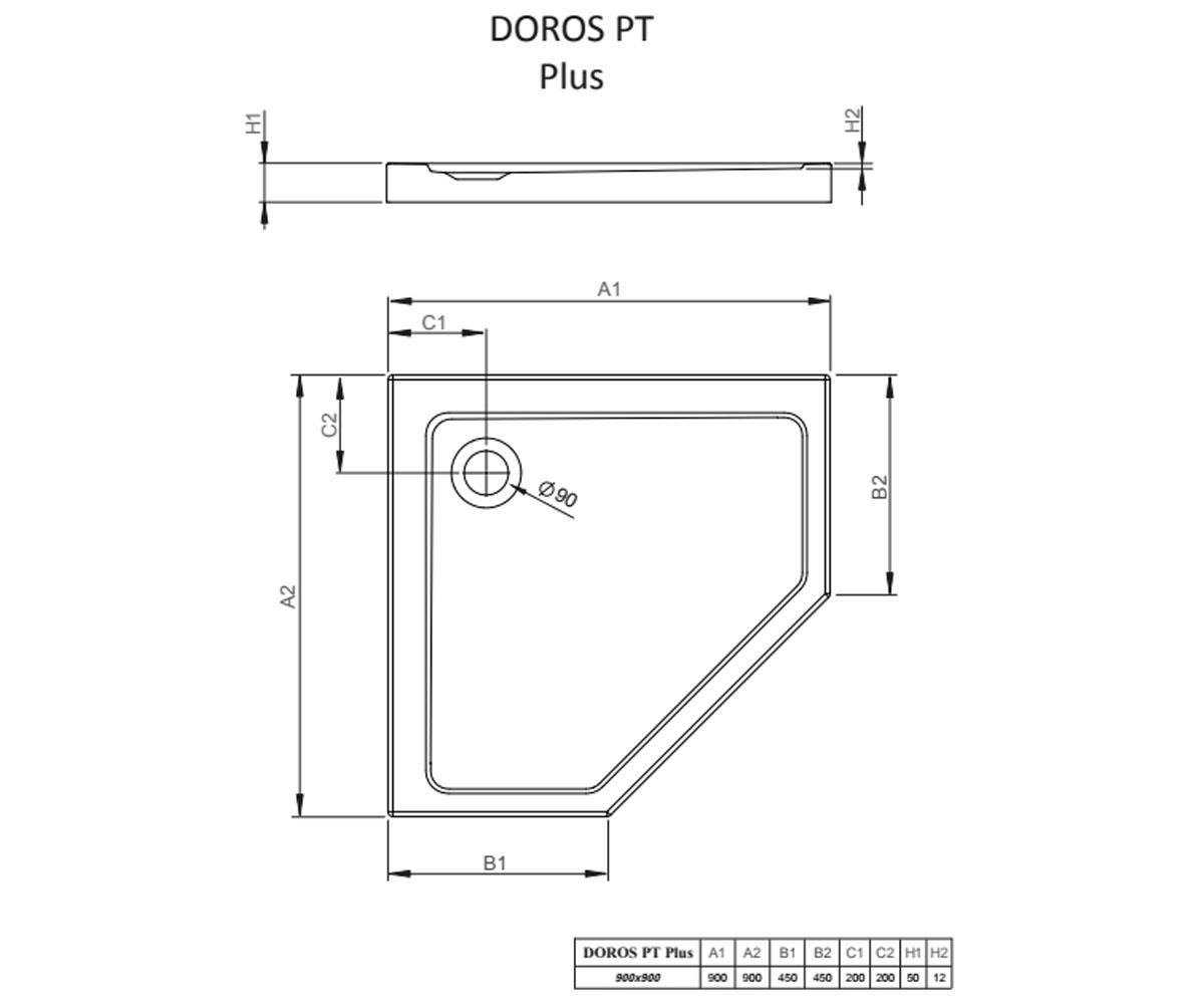 Душевой поддон  DOROS PLUS PT SDRPTP9090-01:Чертеж 
