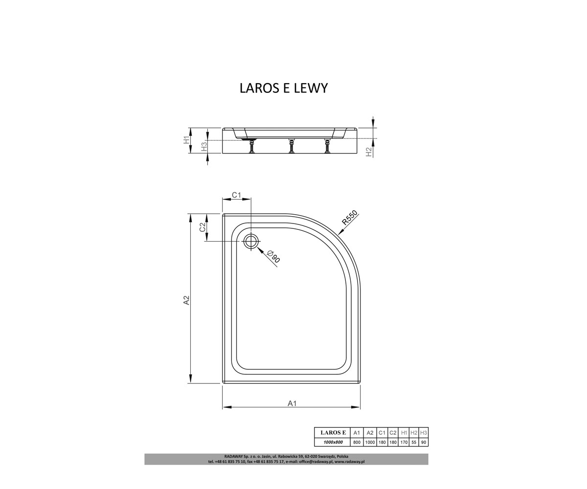 Поддон для душа  LAROS E COMPACT SLE81017-01L:Чертеж 