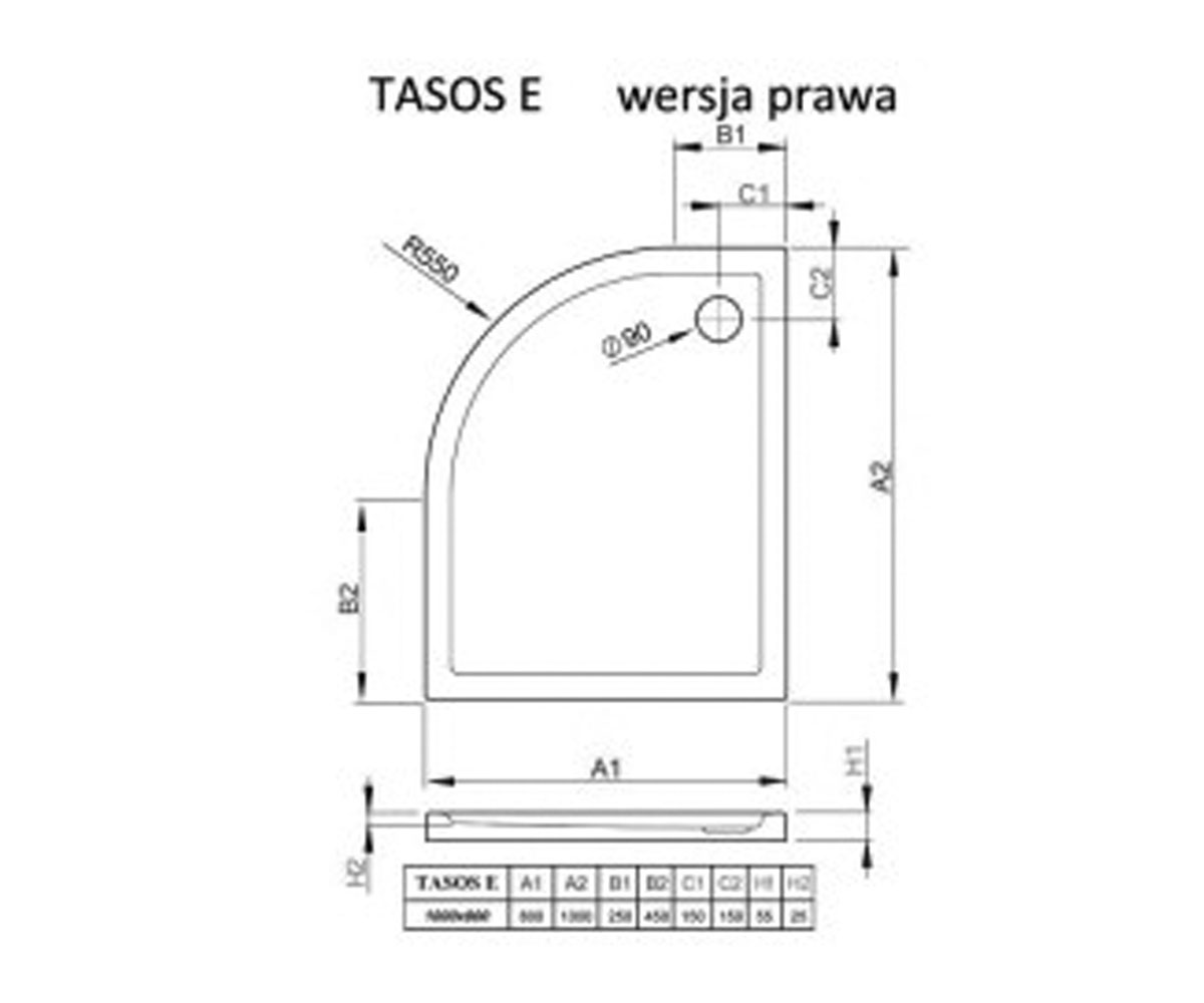 Поддон в душ  TASOS E STE1086-30R:Чертеж 