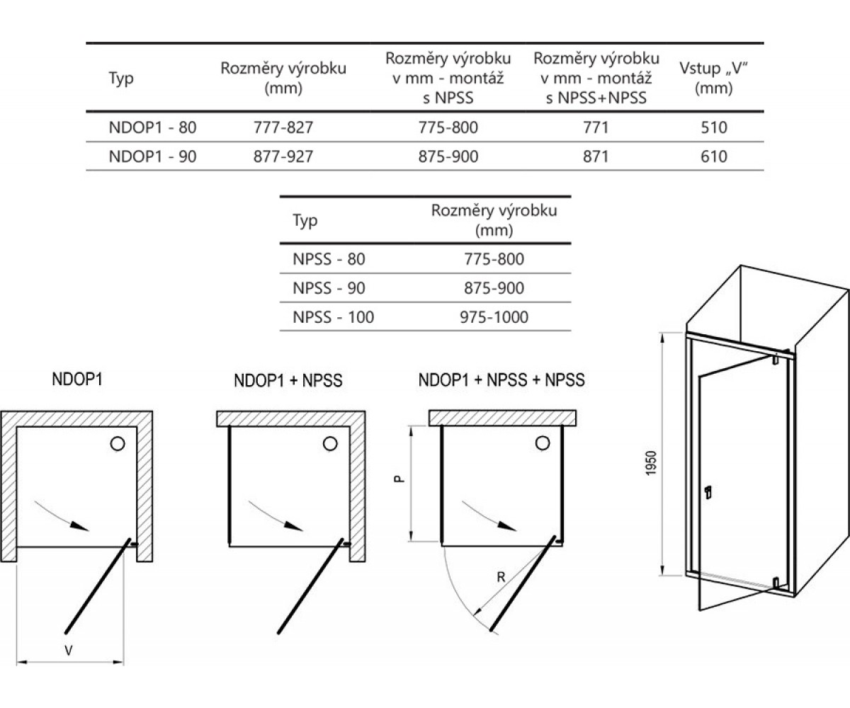 Душевая дверь  NEXTY NDOP1 03O40100Z1:Чертеж 