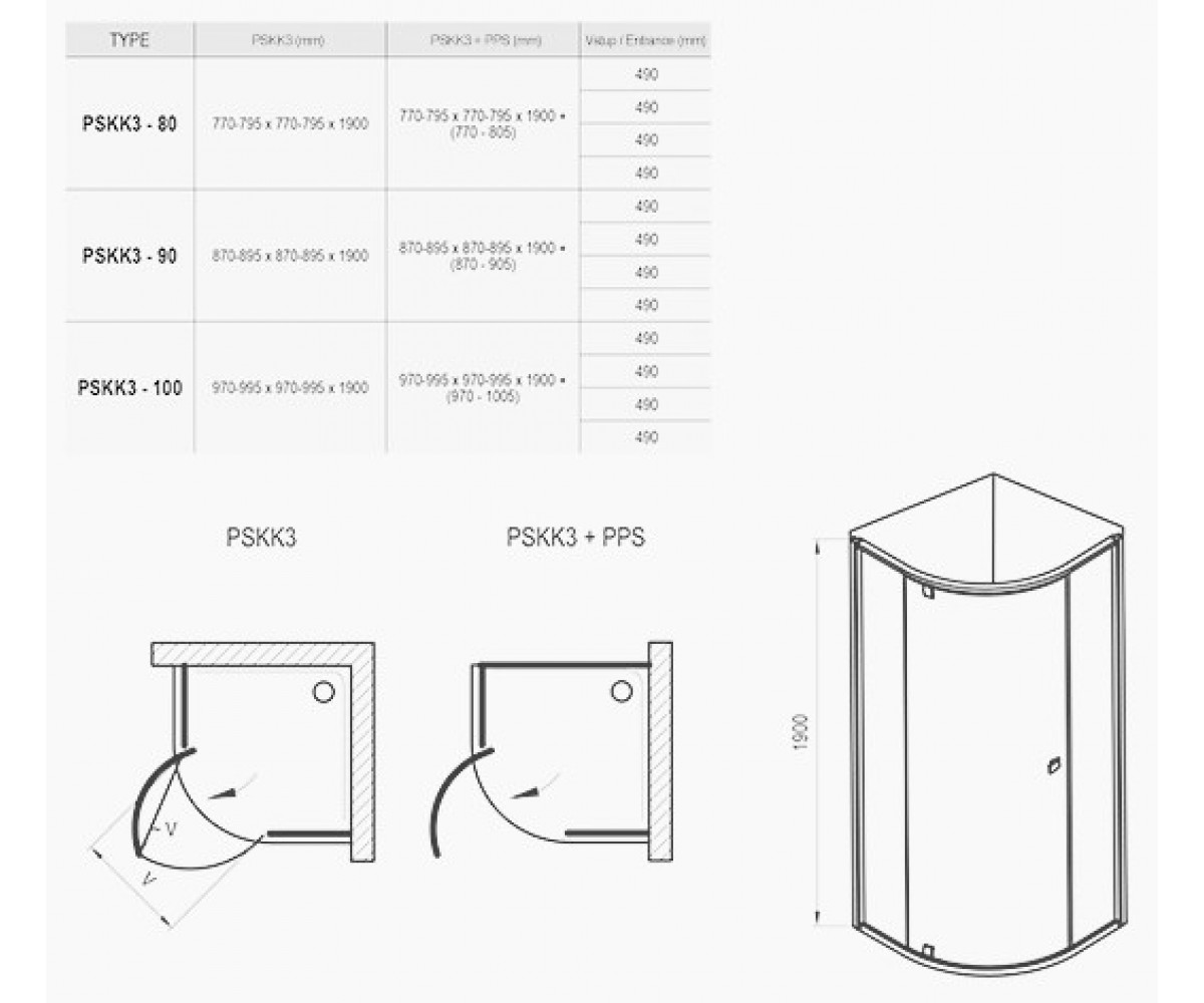 Радиусная душевая кабина  PIVOT 37677100Z1:Чертеж 