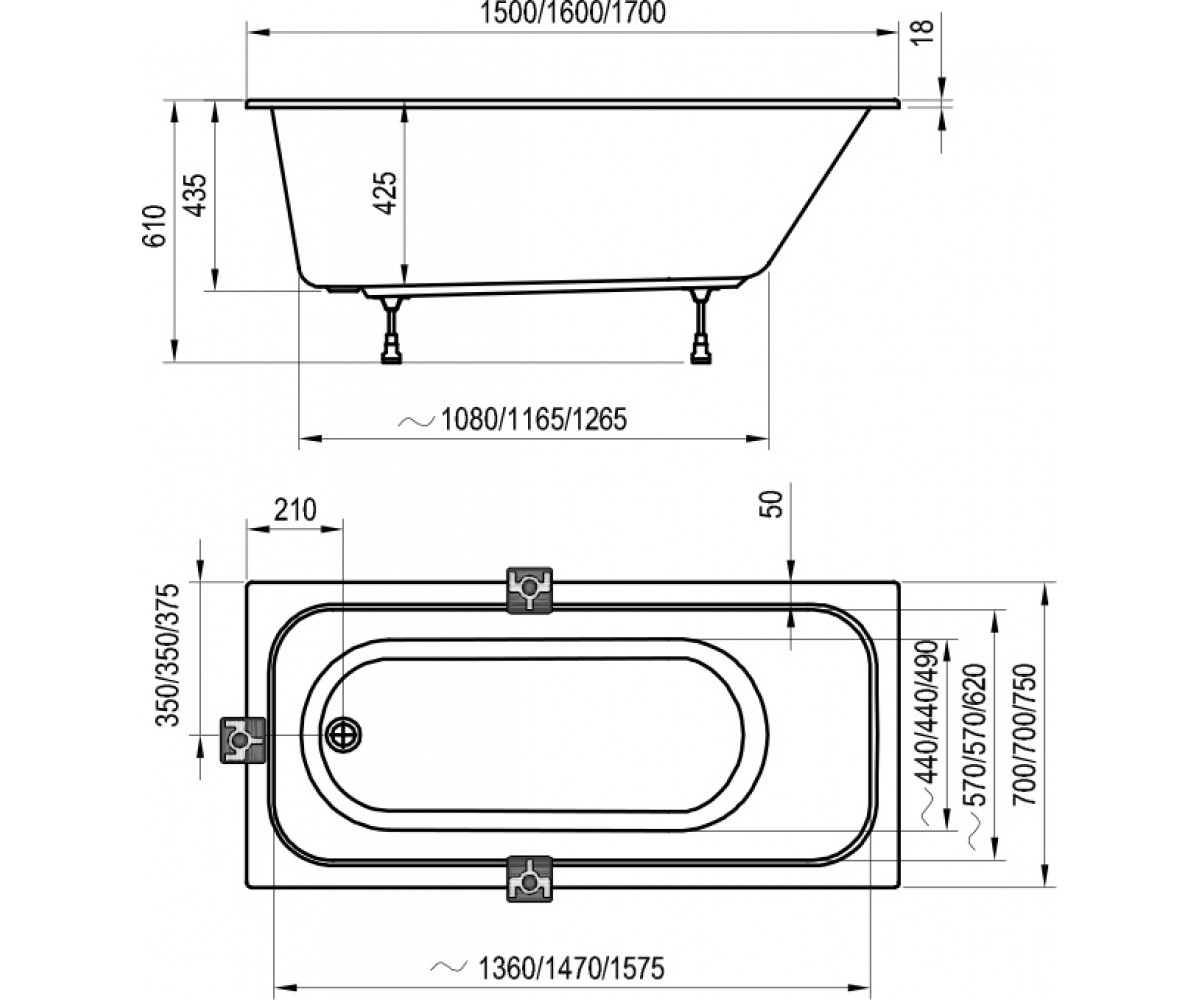Ванна  CHROME SLIM C741300000:Чертеж 