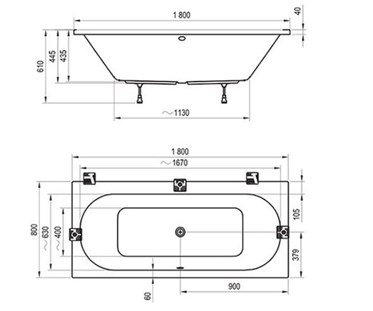 Ванна акриловая 180х80 см  CITY C920000000:Чертеж 