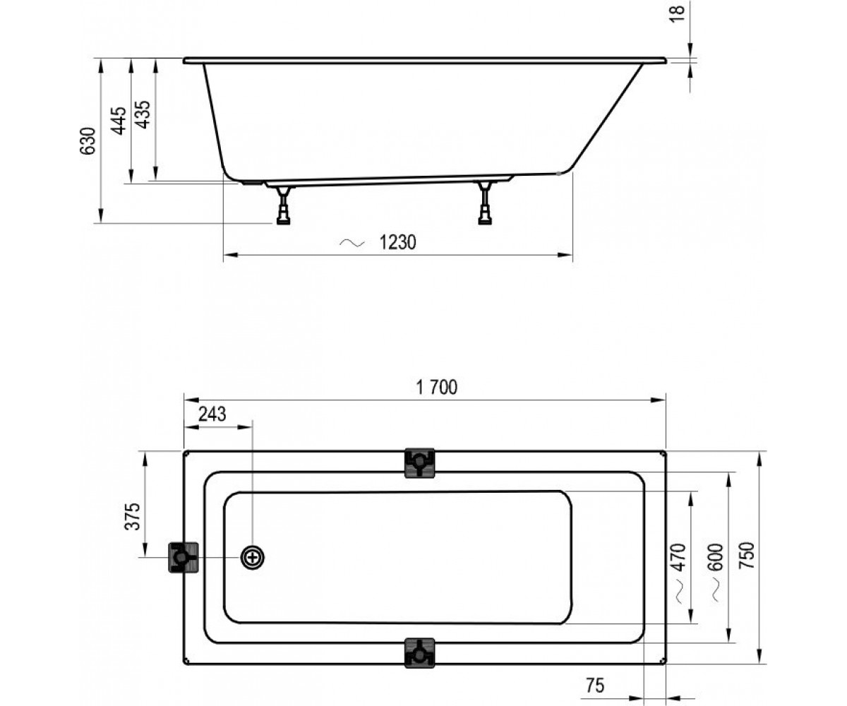 Прямоугольная ванна  10° SLIM CA71300000:Чертеж 