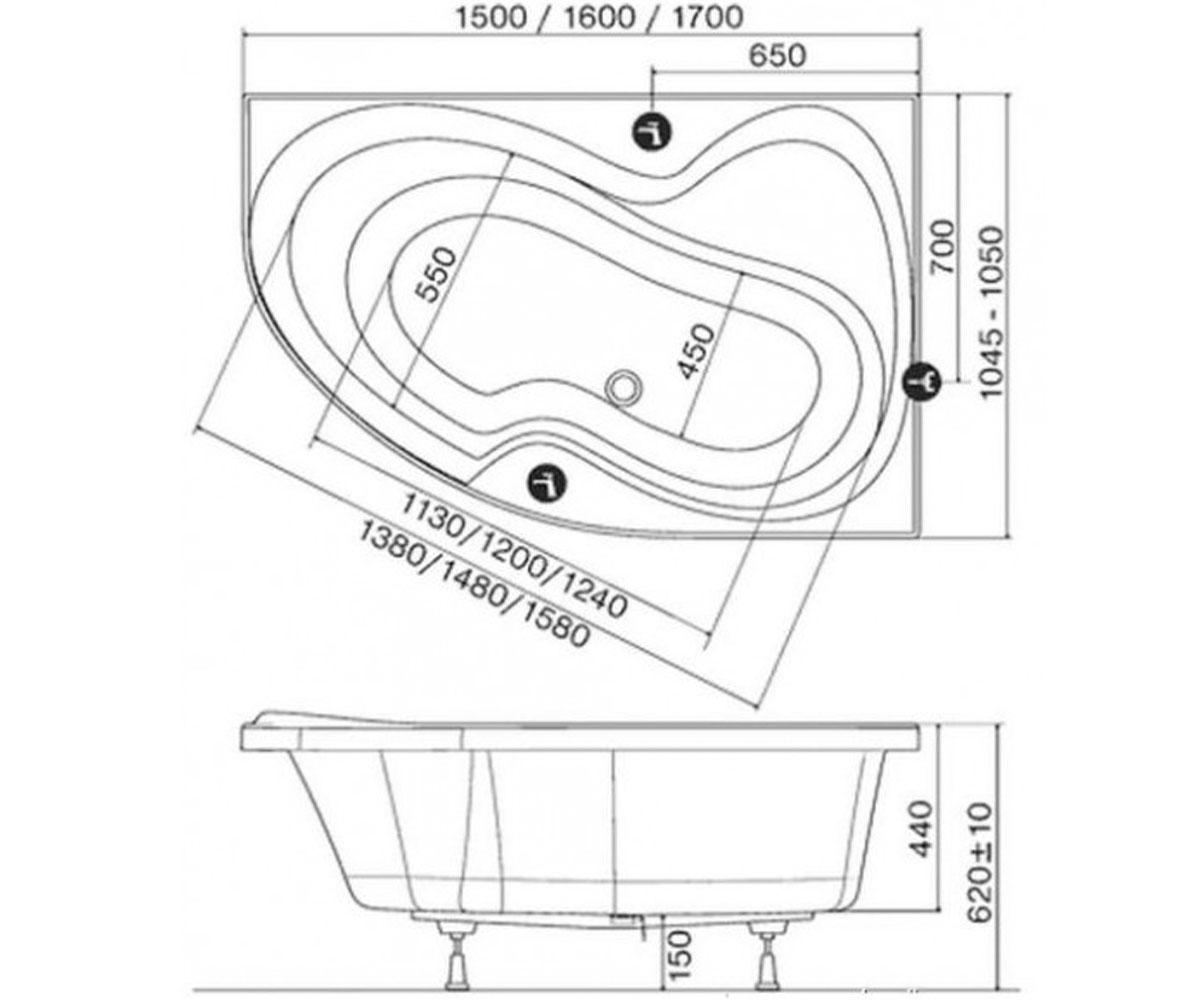 Акриловая угловая ванна  ROSA II CJ21000000:Чертеж 