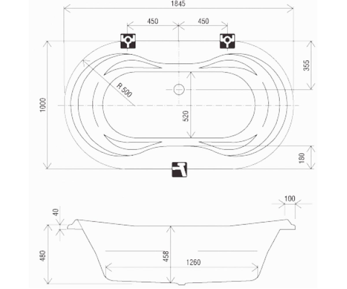Овальная ванна  ARNICA CN01000000:Чертеж 