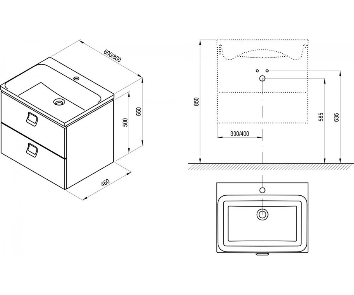 Тумба подвесная  COMFORT 600 X000001377:Чертеж 
