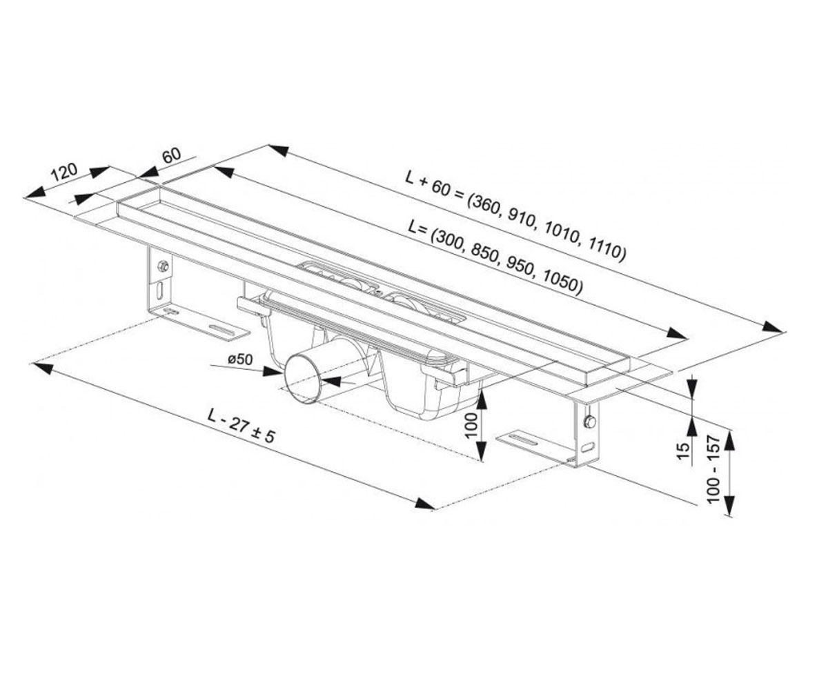 Душевой канал 950 мм  RUNWAY X01390:Чертеж 