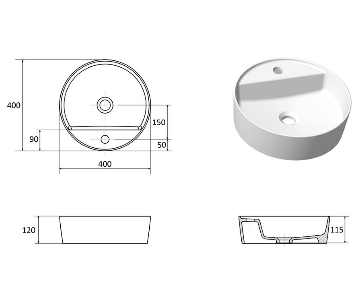 Раковина  UNI 400 F SLIM X01717:Чертеж 