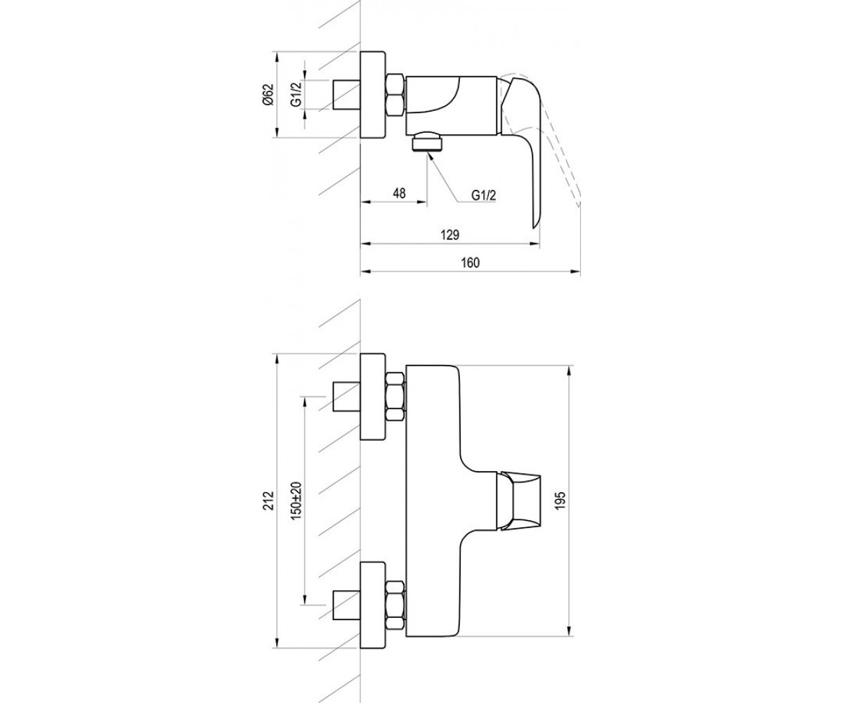 Смеситель для душа  FLAT X070121:Чертеж 