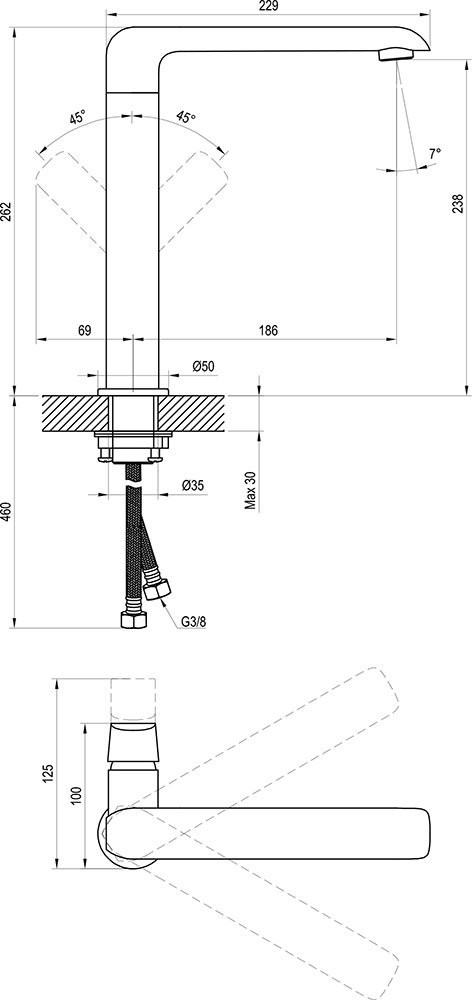 Однорычажный смеситель  FLAT X070174:Чертеж 