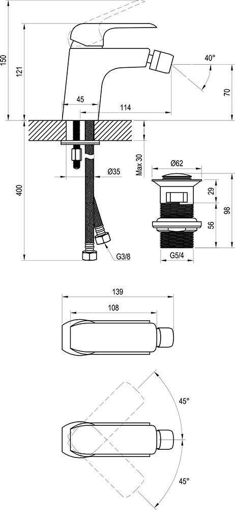 Смеситель для биде  FLAT X070178:Чертеж 
