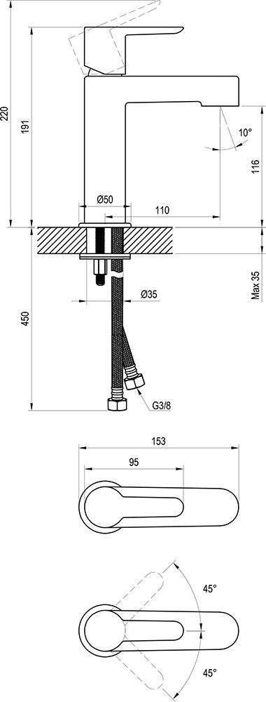 Смеситель для раковины  PURI X070181:Чертеж 