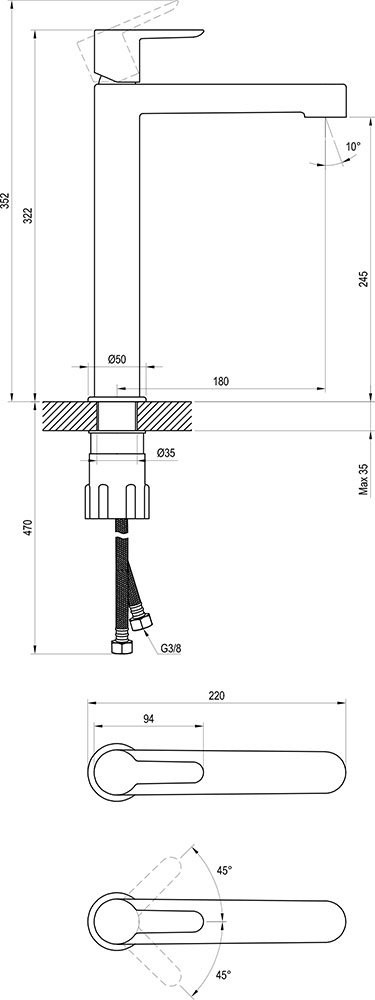 Смеситель для раковины  PURI X070182:Чертеж 