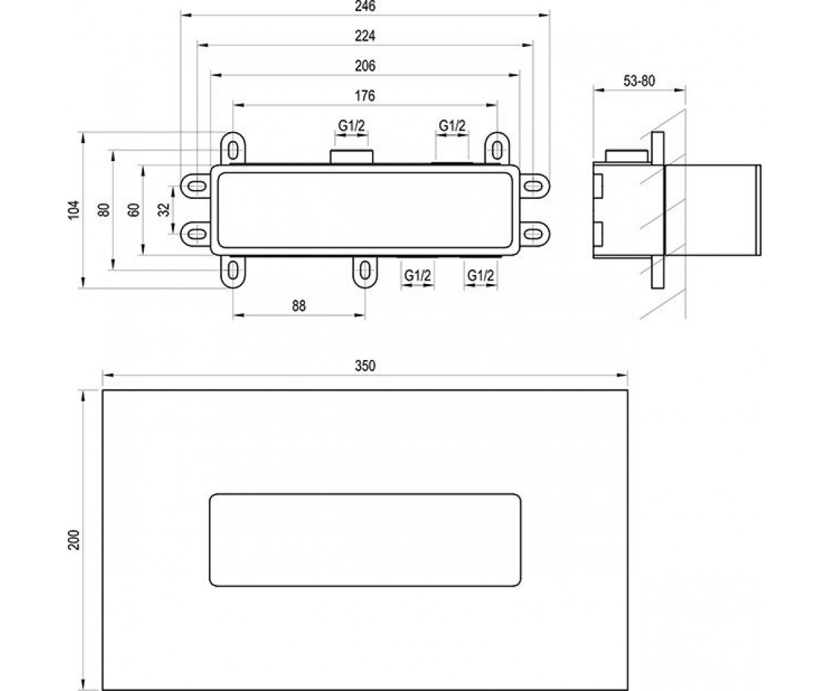 Скрытая часть для смесителя  R-BOX HORIZONTAL X070233:Чертеж 