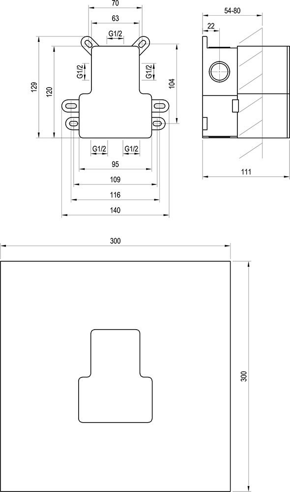 Скрытая часть смесителя  R-BOX VERTICAL O2 X070234:Чертеж 