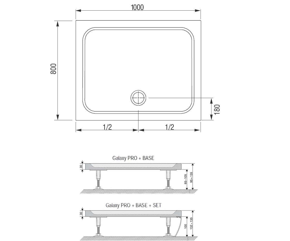 Прямоугольный поддон  GIGANT PRO CHROME XA04A401010:Чертеж 