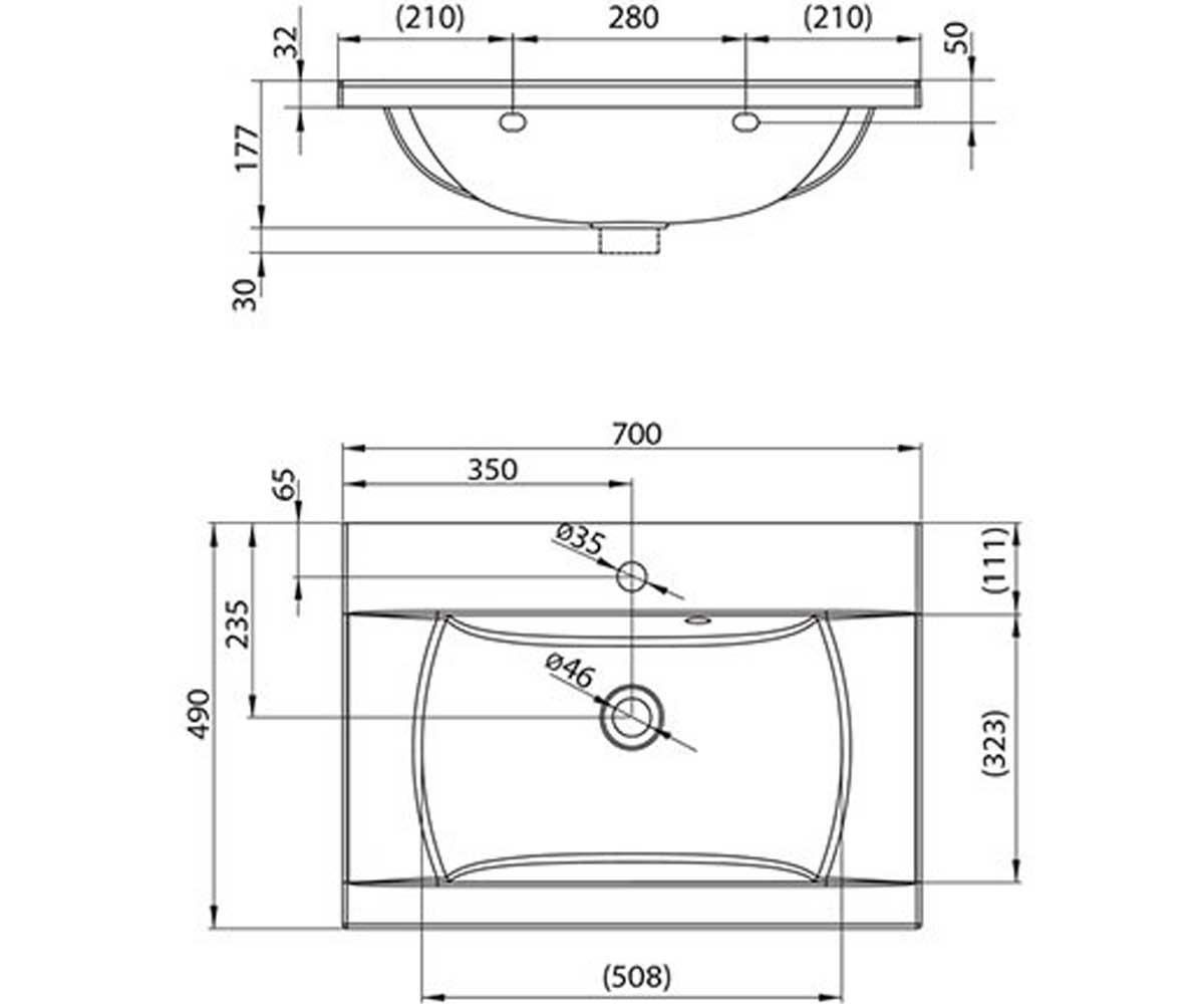 Встраиваемая раковина  CLASSIC 700 XJD01170000:Чертеж 