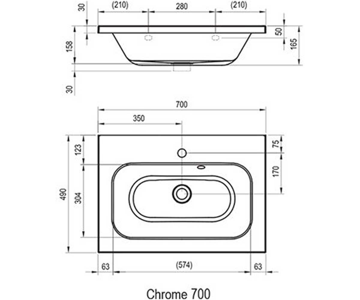 Раковина в ванную  CHROME XJG01170000:Чертеж 
