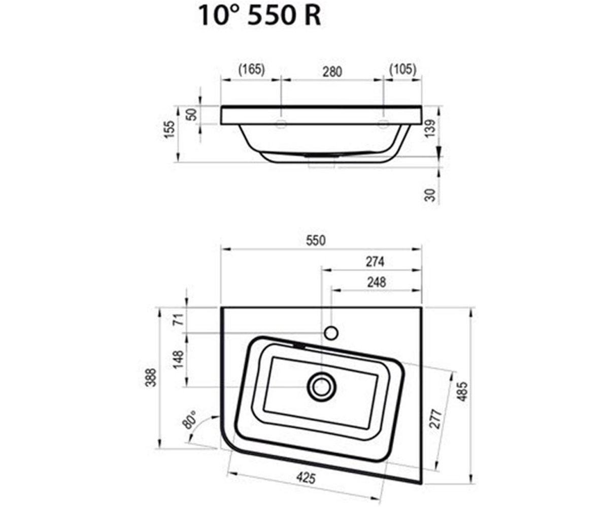 Правосторонняя раковина  10° XJIP1155000:Чертеж 