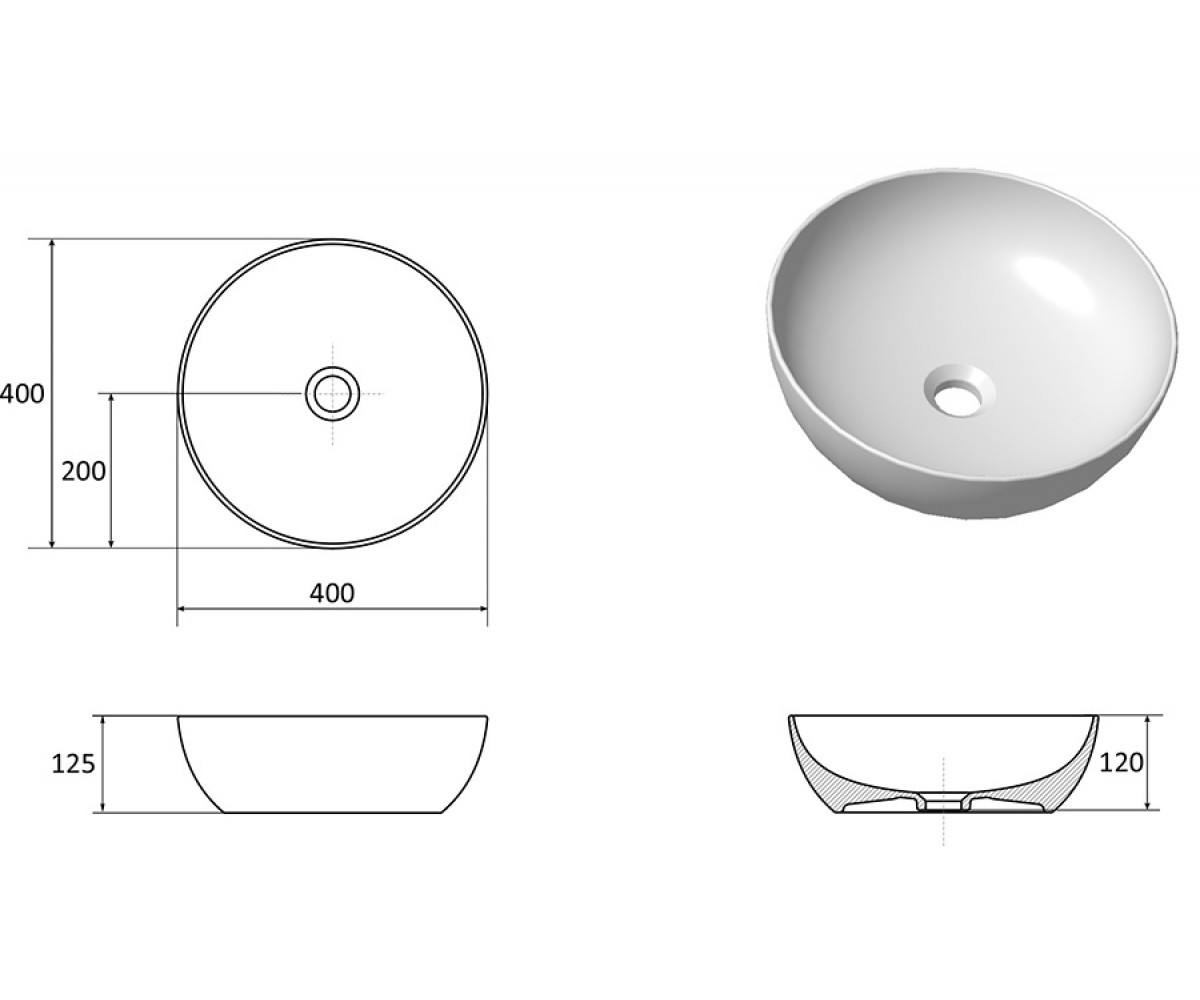 Керамический умывальник  UNI 400 B SLIM XJX01140003:Чертеж 