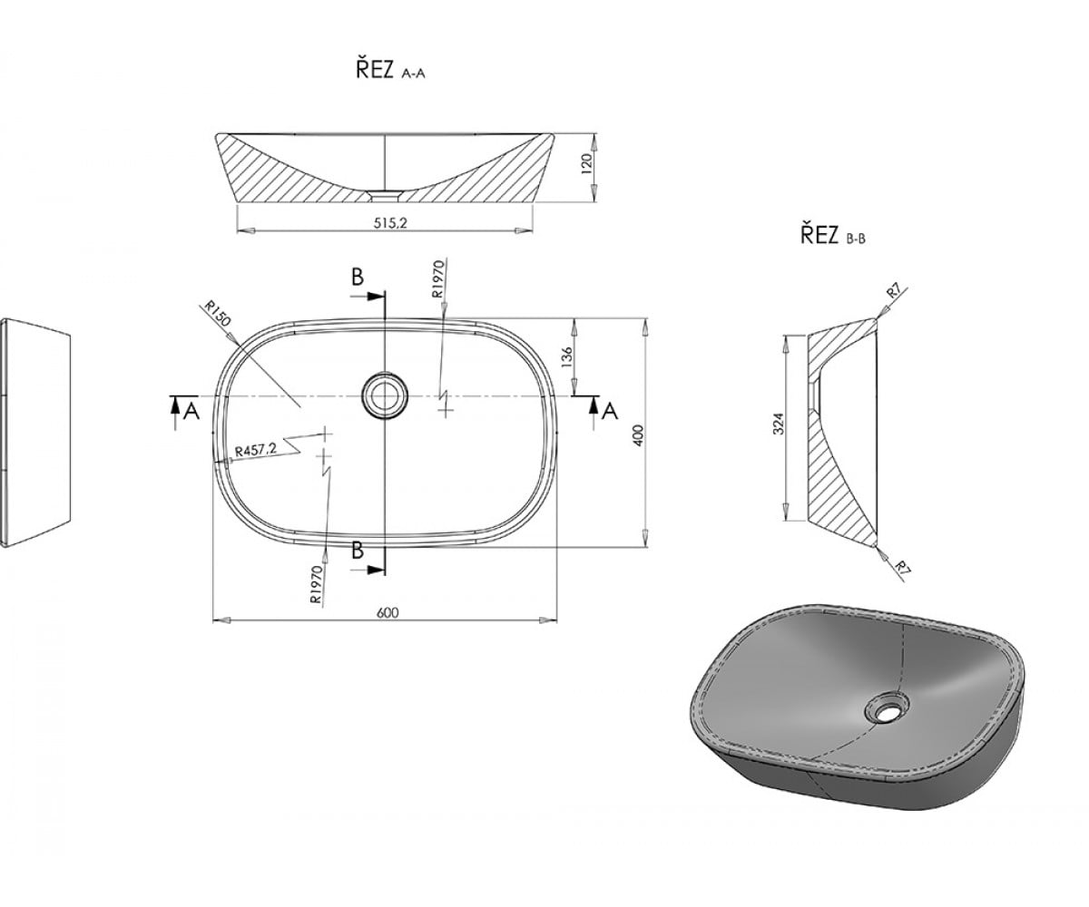 Раковина на столешницу  CERAMIC 600 O XJX01160001:Чертеж 