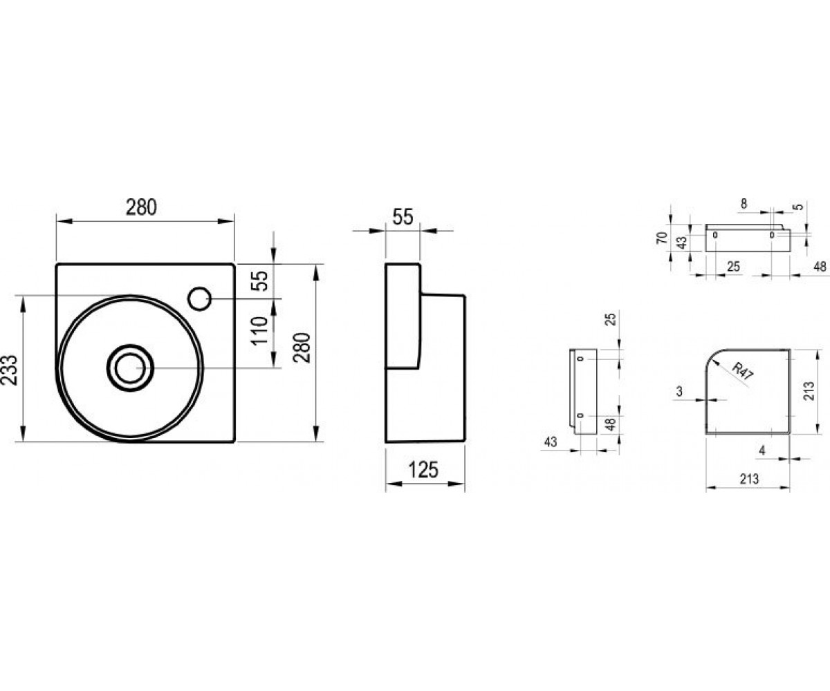 Мини-раковина  YARD 280 C XJX01228000:Чертеж 