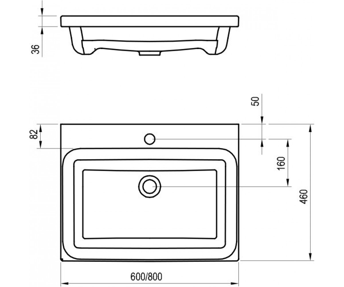 Керамическая раковина  COMFORT 600 XJX01260001:Чертеж 