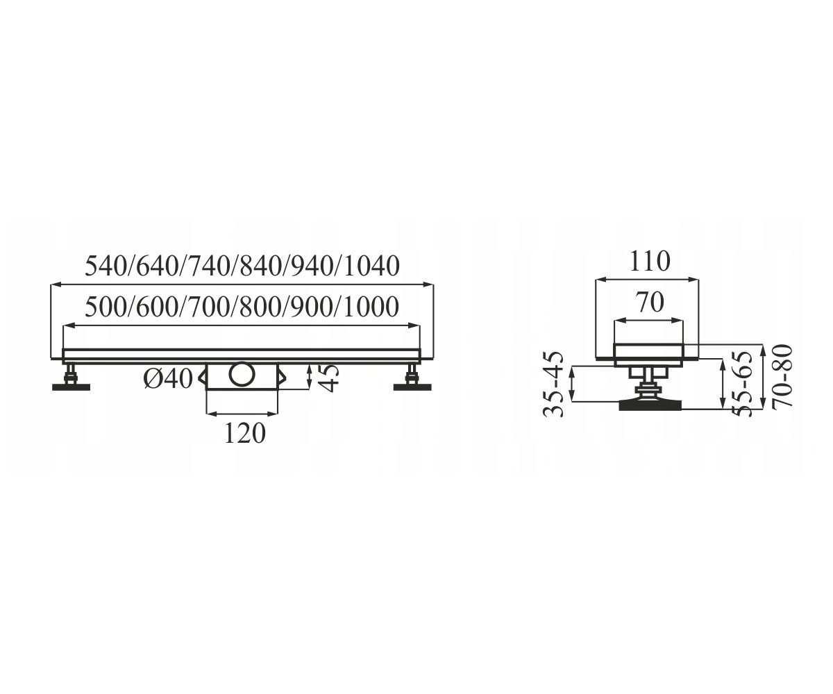 Душевой канал 80 см  LINE 2 REA-G0106:Чертеж 