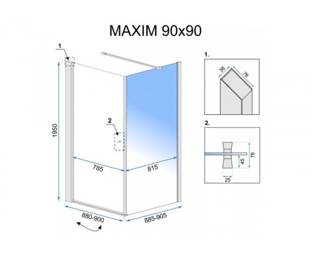 Левосторонняя кабинка 90х90 см  MAXIM REA-K0263:Чертеж 