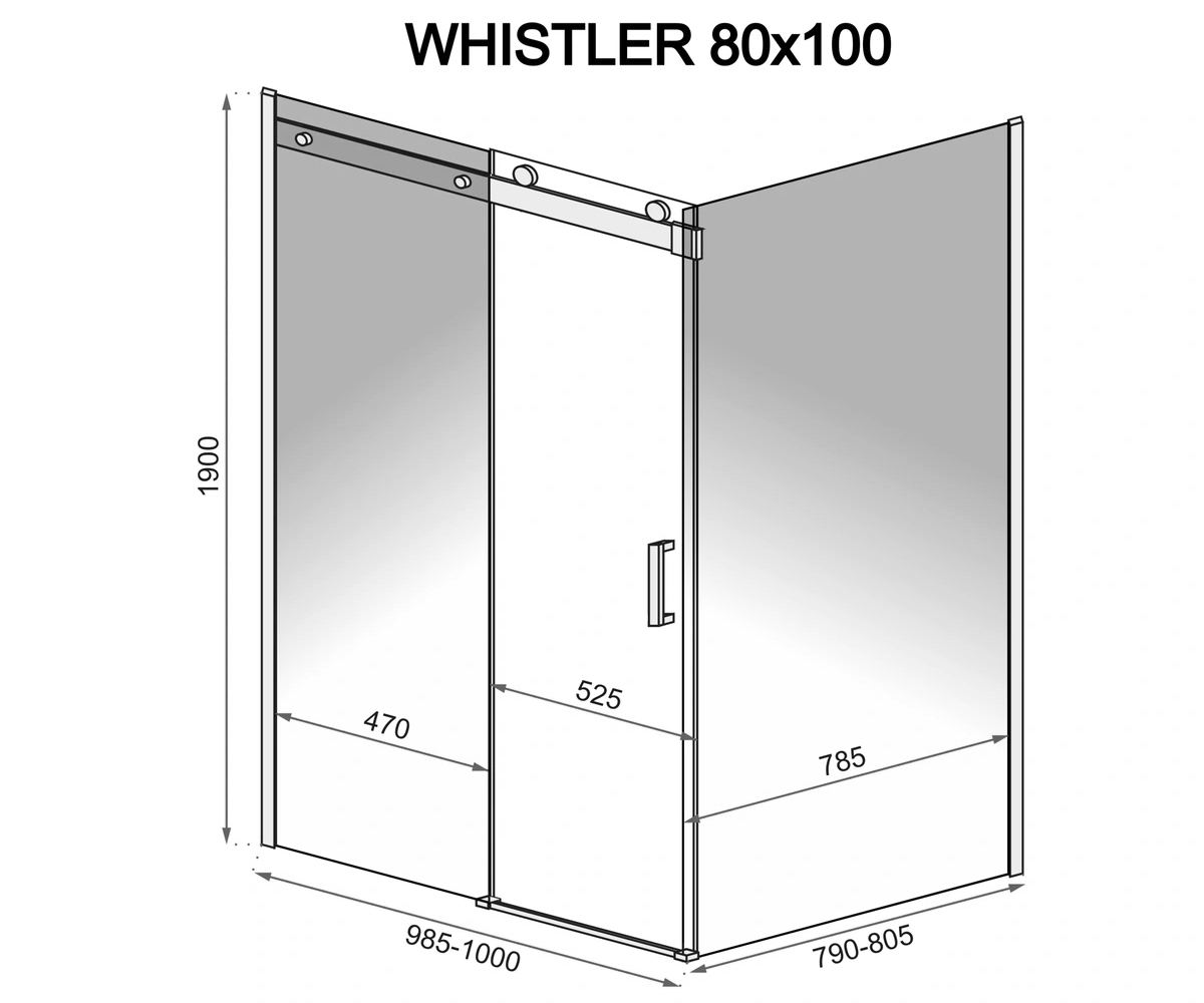 Кабина прямоугольная 80х100 см  WHISTLER REA-K0847:Чертеж 