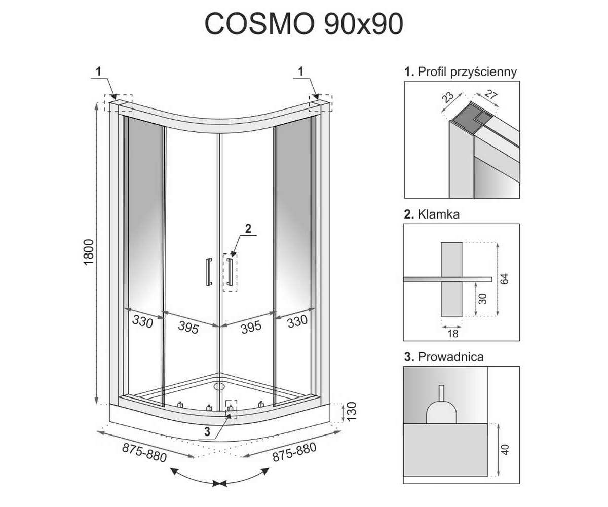 Угловая кабина 90х90 см  COSMO REA-K2216:Чертеж 