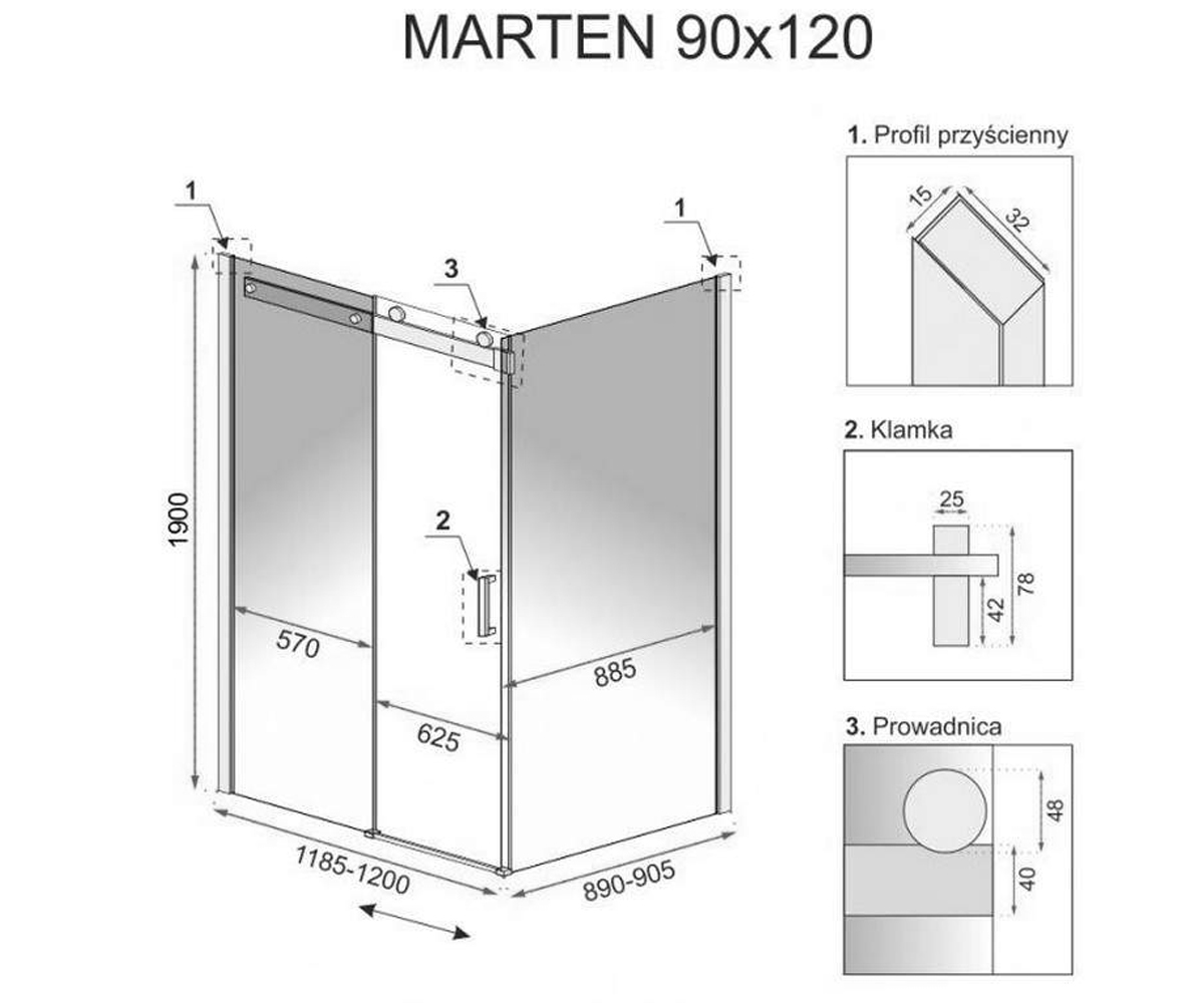 Прямоугольная кабина 90х120 см  MARTEN REA-K4002:Чертеж 