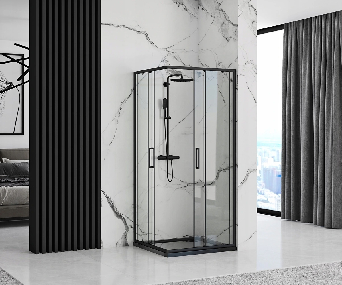 Кабинка квадратная 80х80 см  PUNTO BLACK REA-K4800:Фото 2