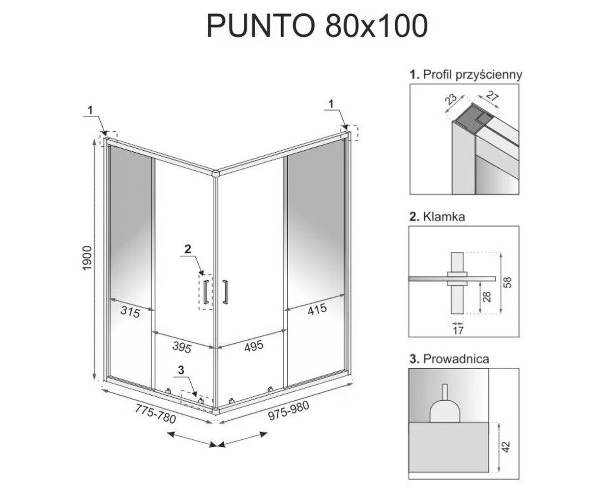 Душевая кабина 80х100 см  PUNTO REA-K4806:Чертеж 