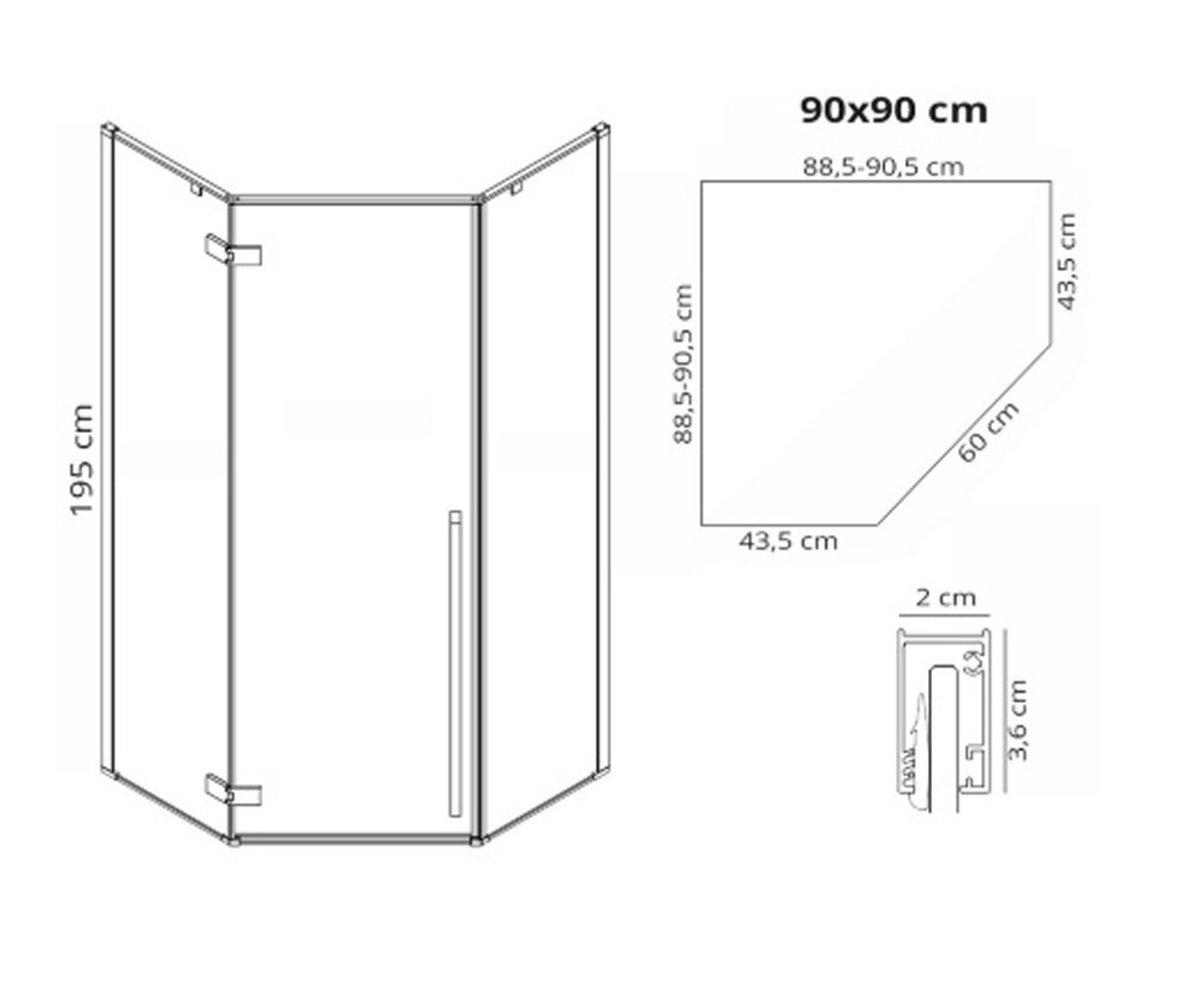 Угловая кабина 90х90 см  DIAMOND BLACK REA-K5622:Чертеж 