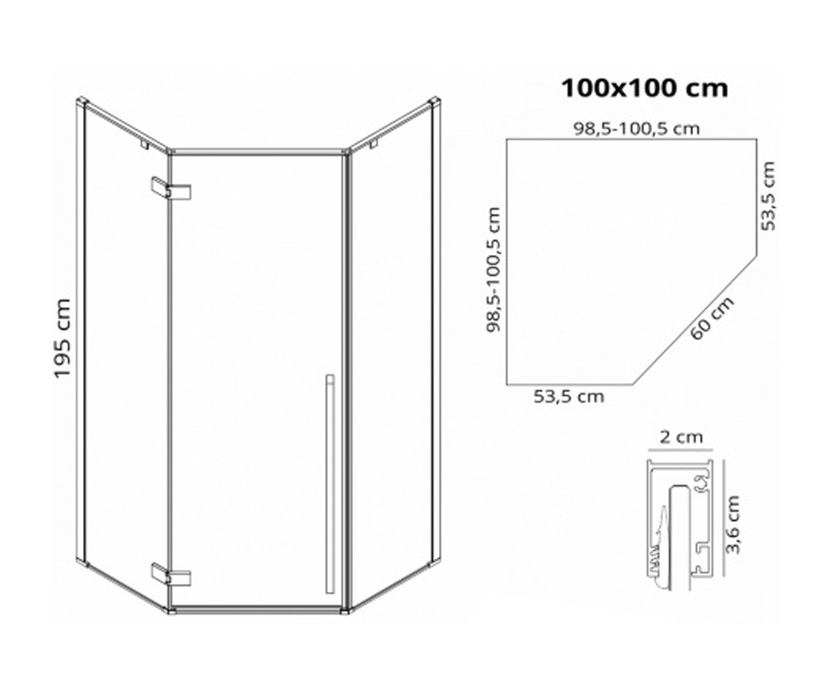 Угловая кабина 100х100 см  DIAMOND BLACK REA-K5623:Чертеж 
